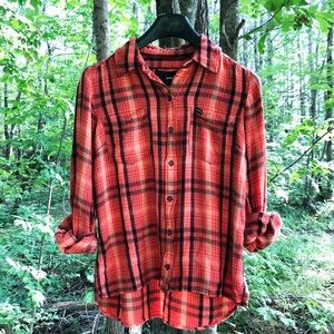 •HURLEY• Orange Plaid Button Down
